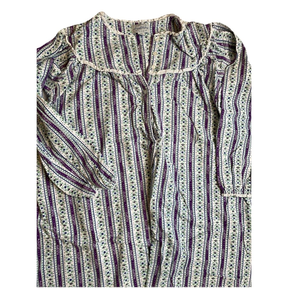 Lanz of Salzburg Cozy Purple and White Striped Women's Nightgown